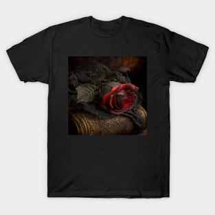 Dark Red Rose with Black Lace T-Shirt